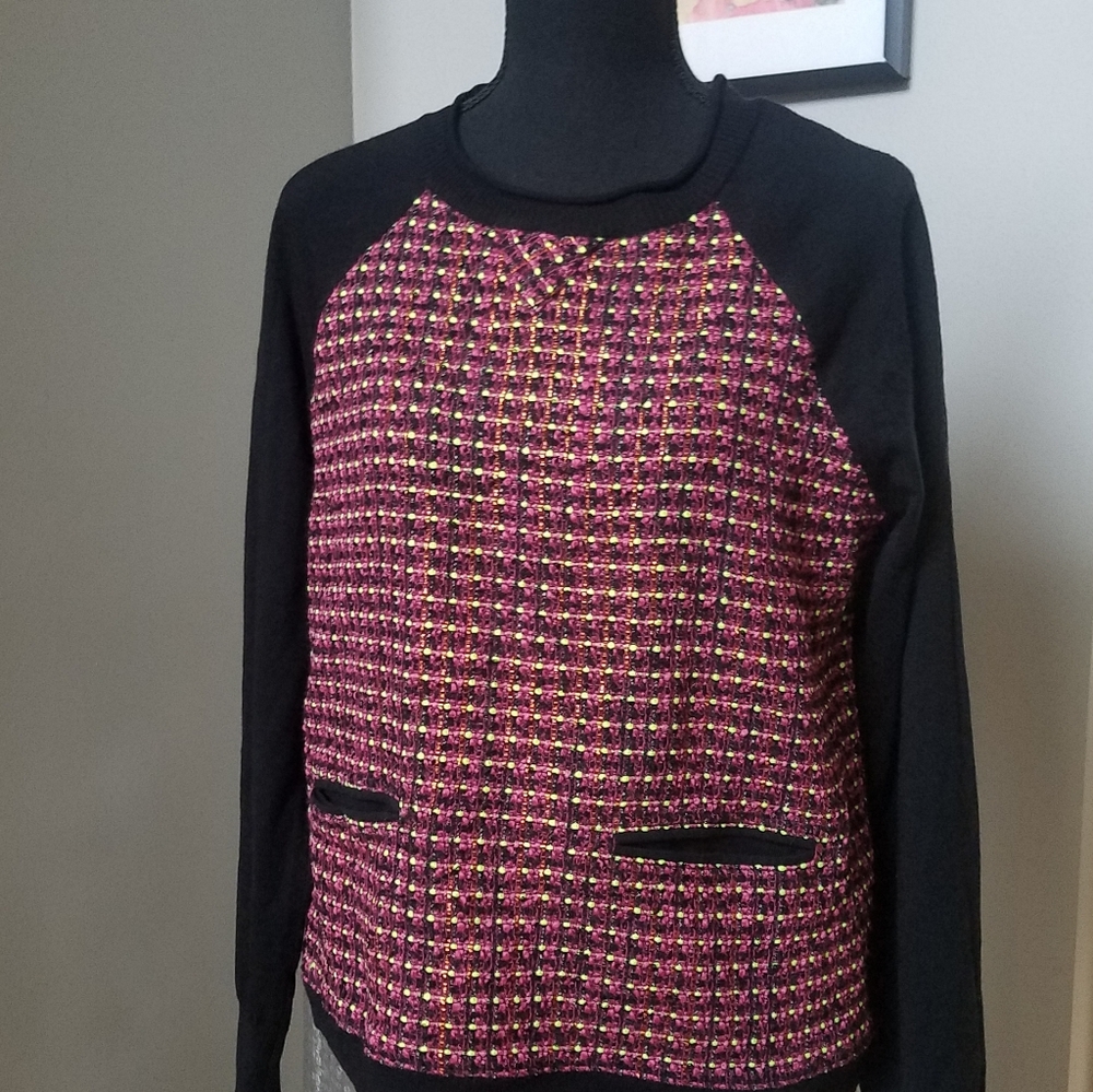 J. Crew Tweed Merino Black Multi Color Sweater